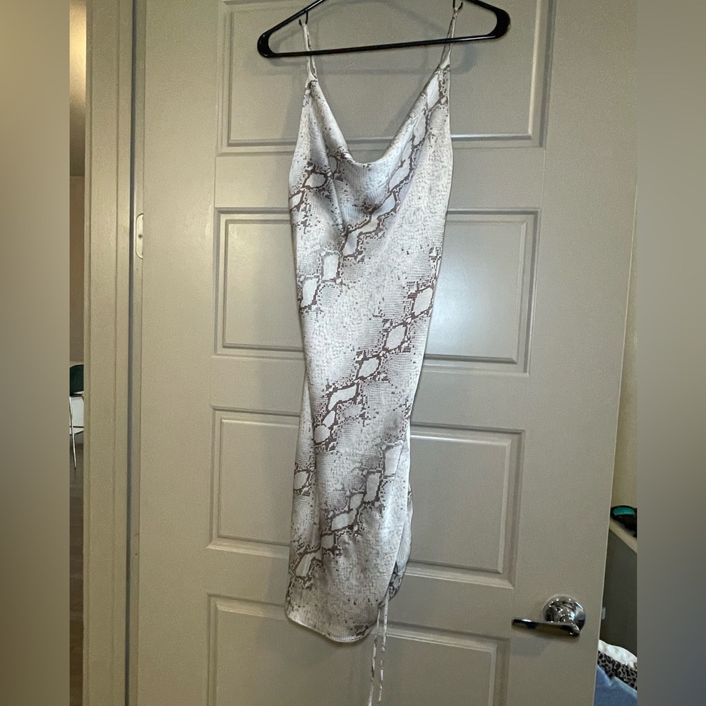 bishop + young cowl neck dresss. Snakeskin